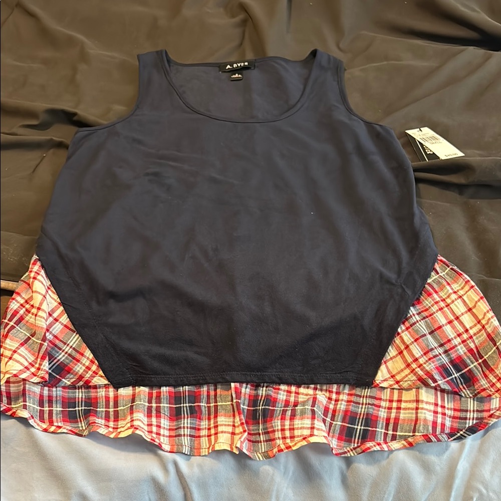 A. Byer Navy Tank with Plaid Accent